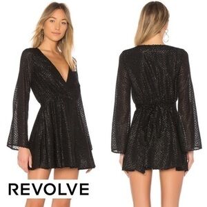 L'Academie The Wrap Black Long Sleeve V-neck Mini Dress S